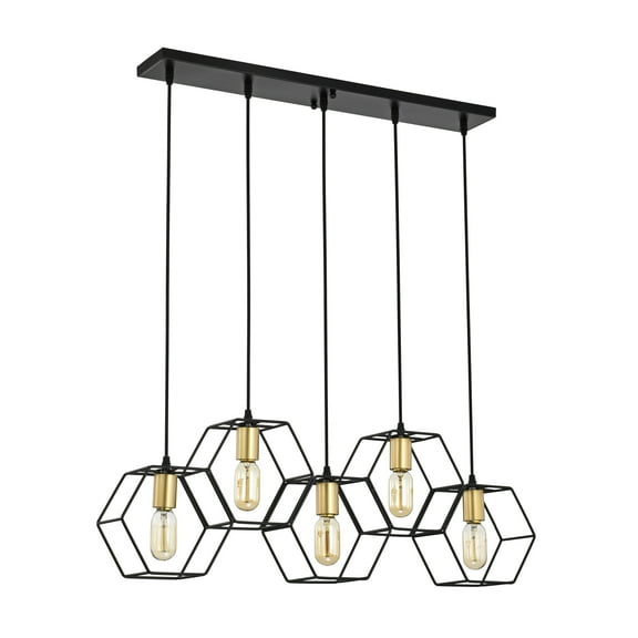 Berenice 33 in. 5-Light Indoor Matte Black and Satin Gold Finish Chandelier with Light Kit