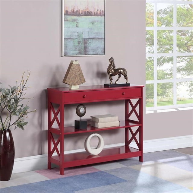 Oxford Table Console à un Tiroir avec Étagères en Finition Bois Rouge Canneberge