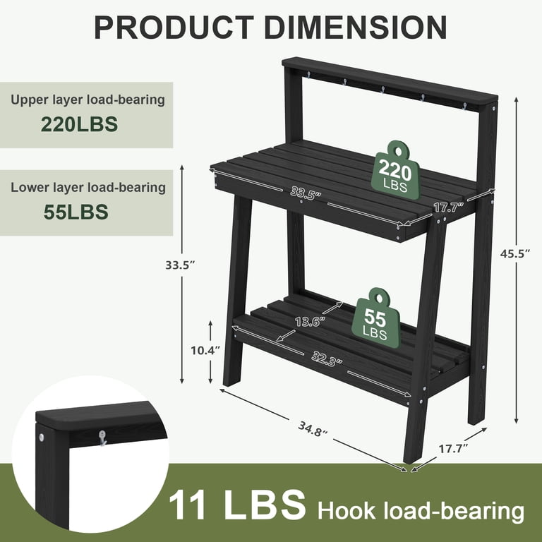 SERWALL Outdoor Potting Bench, 3-Tier HDPE Garden Workstation photo 4