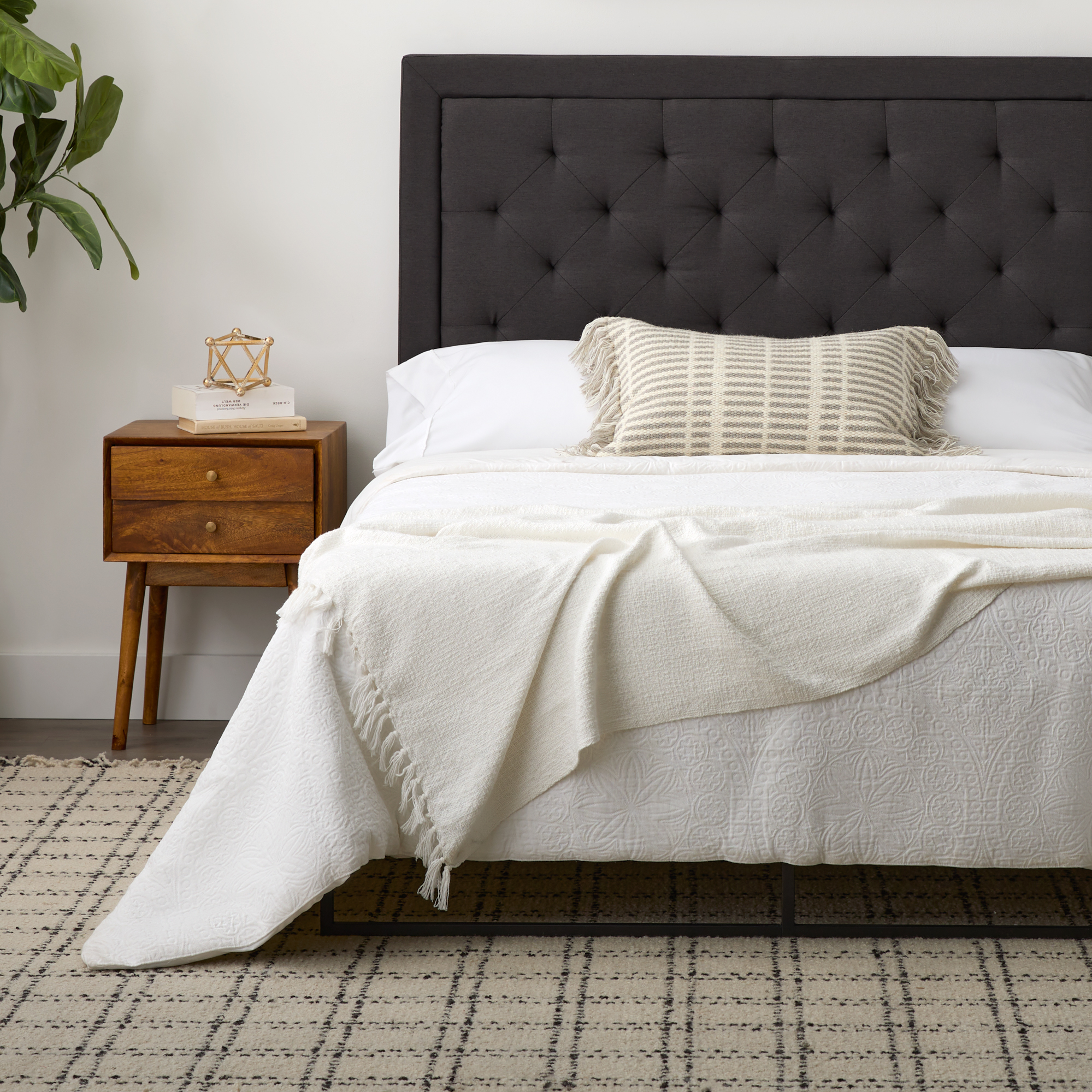 Rest Haven Medford Rectangle Upholstered Headboard with Diamond Tufting, Queen, Charcoal - image 5 of 11
