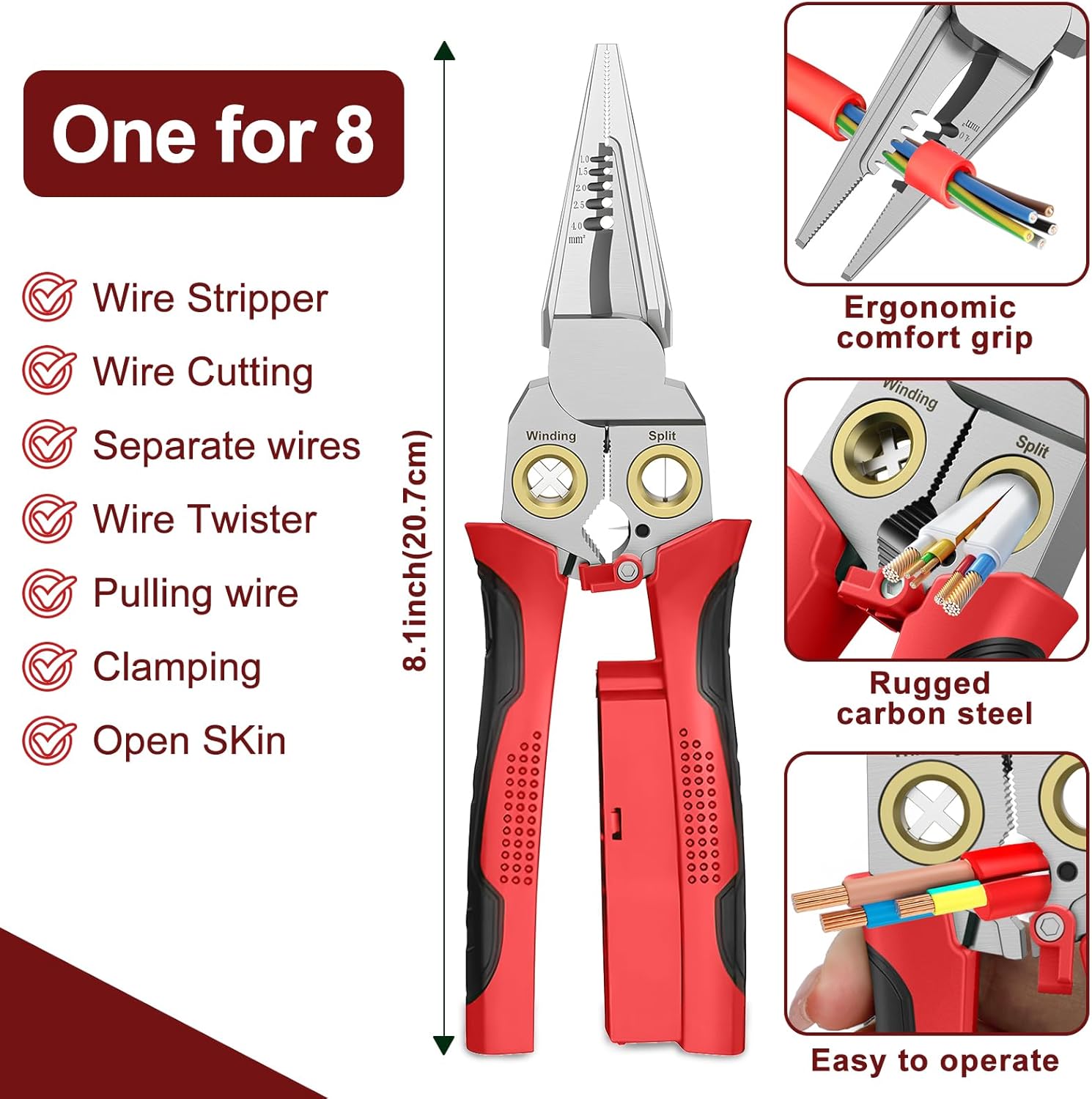 8-in-1 Wire Stripper with Voltage Testing Function - Professional-grade multi-function wire stripper tool combining wire cutting, crimping, stripping, twisting, and pulling