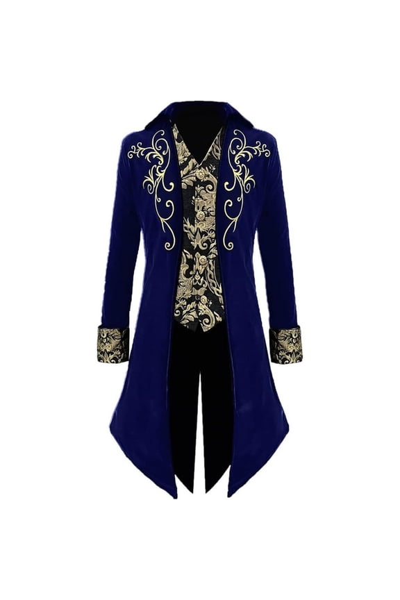 Mens Medieval Steampunk Blue Velvet Tailcoat Victorian Prince Frock Coat Costume Jacket