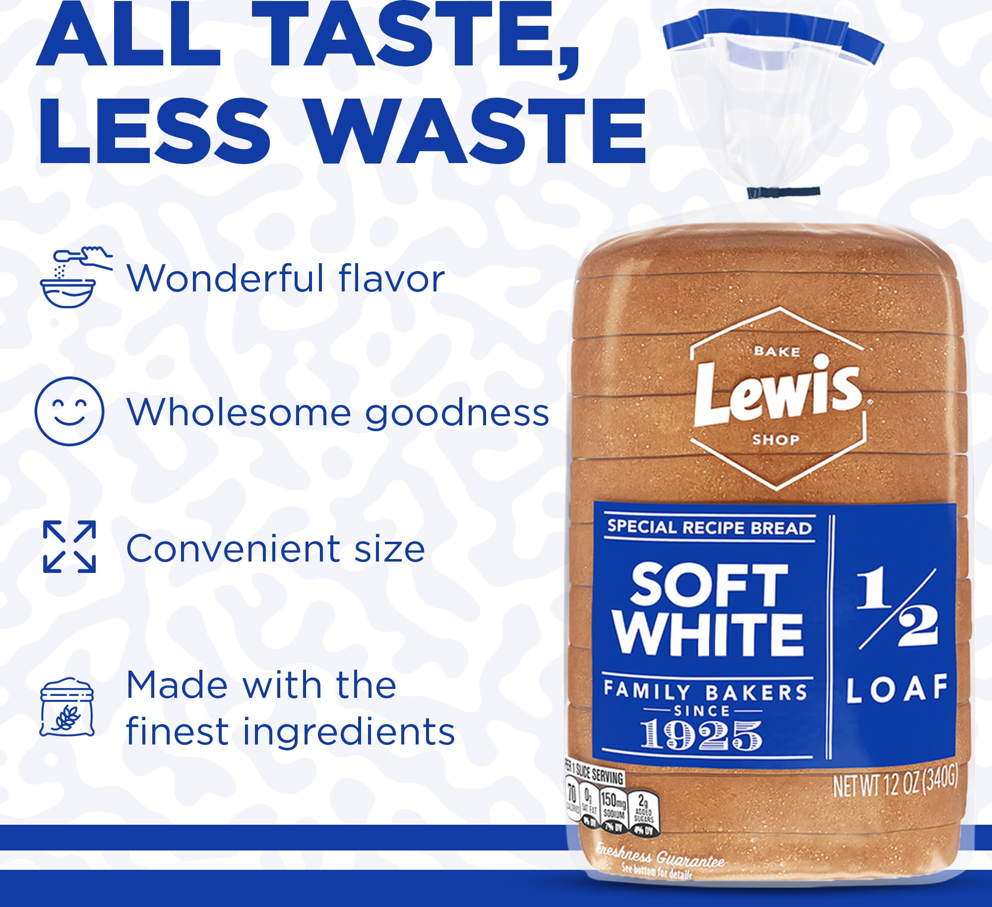 Lewis Bake Shop Soft White Half Loaf Bread, 1/2 Loaf, 12 oz