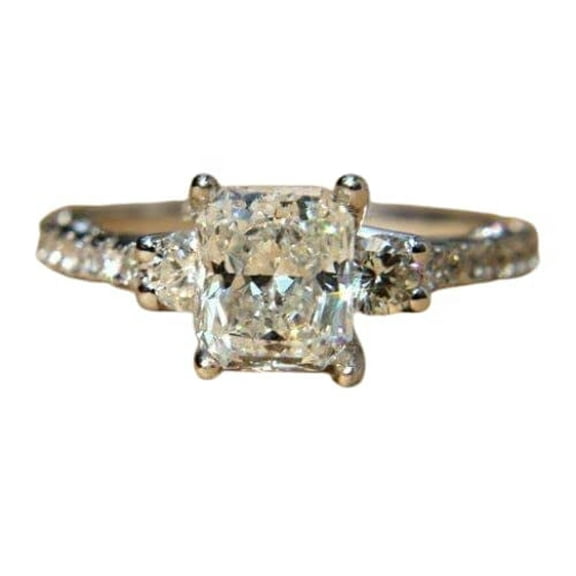 HeartsAndYou Three Stone Engagement Ring for Women 1.5ct Radiant Cut Moissanite 18k White Gold Over Silver