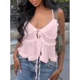 thumbnail image 2 of Women's Fashionable Summer Camisole Top with Ruffled Hem, Spaghetti Strap Crop Tee for Women, 2 of 5