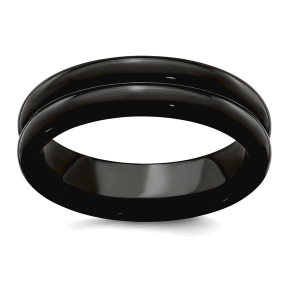 Polished Black Titanium With Grooves 6mm Band Size 12 Ring for Women and Men - 4.5 Grams