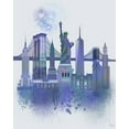 thumbnail image 2 of Fab Funky  26x32 Black Ornate Wood Framed with Double Matting Museum Art Print Titled - New York Skyline Watercolour Splash Blue, 2 of 4