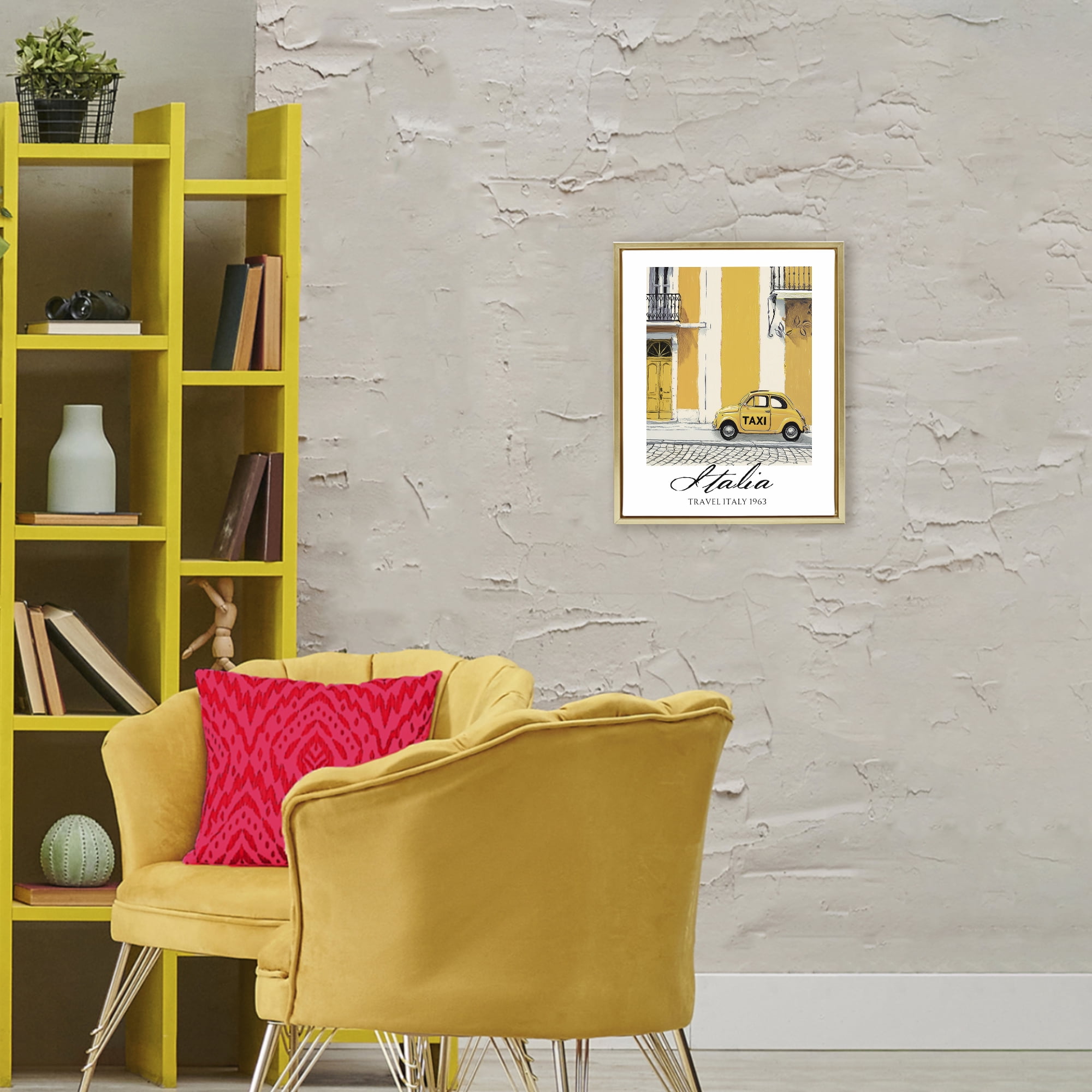 Stupell Industries Travel Italia Taxi Gold Framed Floater Canvas Wall Art, design by Annabelle Hall