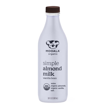 Mooala Simple Vanilla Bean Almondmilk, Organic, Unsweetened, 30 oz Bottle, Plant-Based Milk, No Added Sugar, Refrigerated