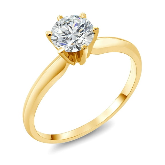 Gem Stone King 0.74 Cttw Round Lab Grown Diamond 14K Yellow Gold Solitaire Engagement Ring for Women | DEF Color | VVS-VS Clarity (Size 6)