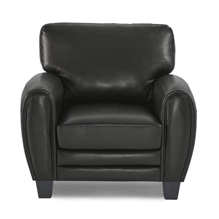 JERFIT Modern Accent Chair, Black Faux Leather Upholstered Armchair with Solid Wood Frame for Living Room, Retro Style Lounge Chair