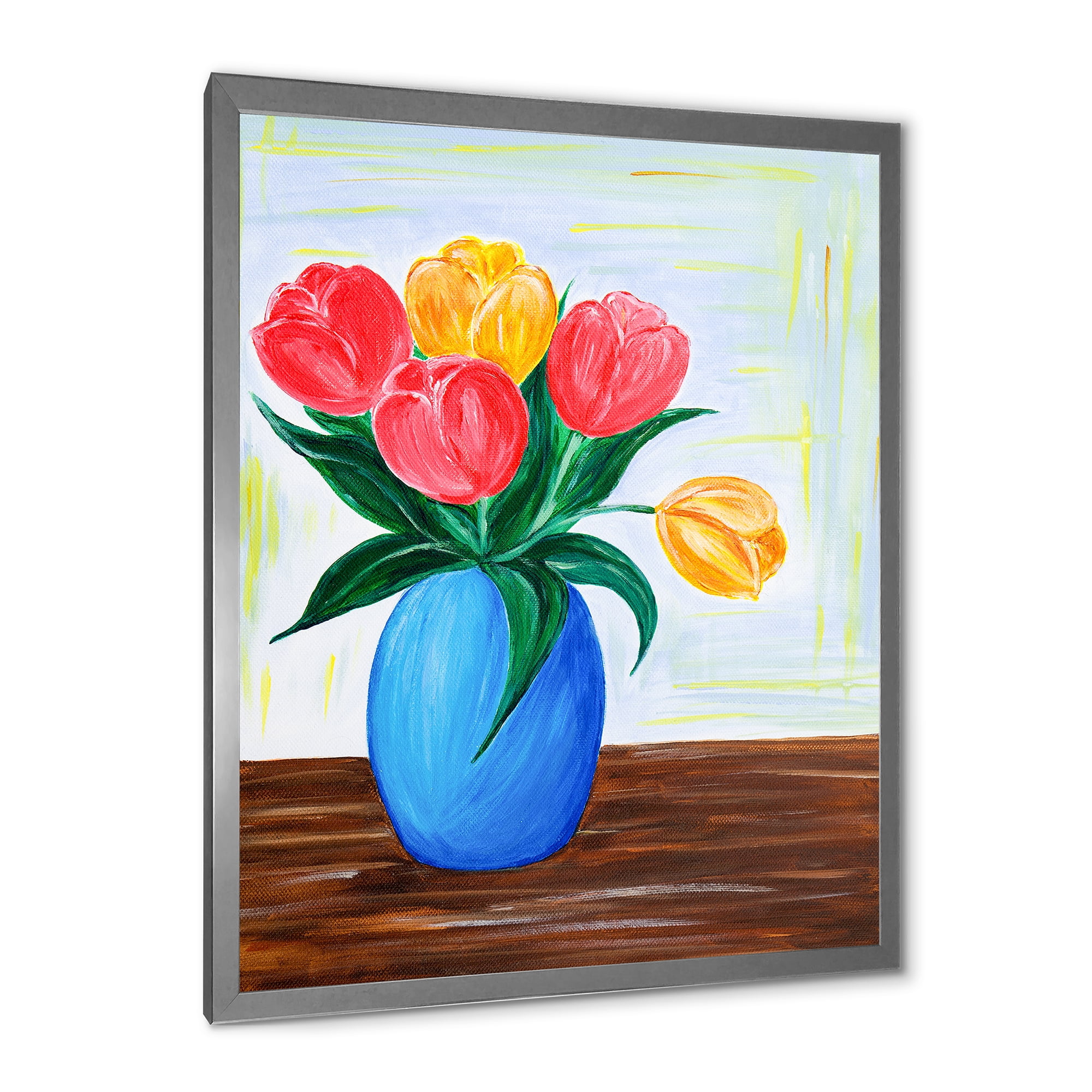 Designart 'Bouquet Of Orange and Red Tulips In A Vase' Traditional Framed Art Print