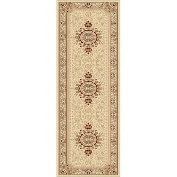 Tayse Sensation Area Rug 4672 IVORY Traditional Beige Medallion Border 2' 3" x 7' 3" Rectangle
