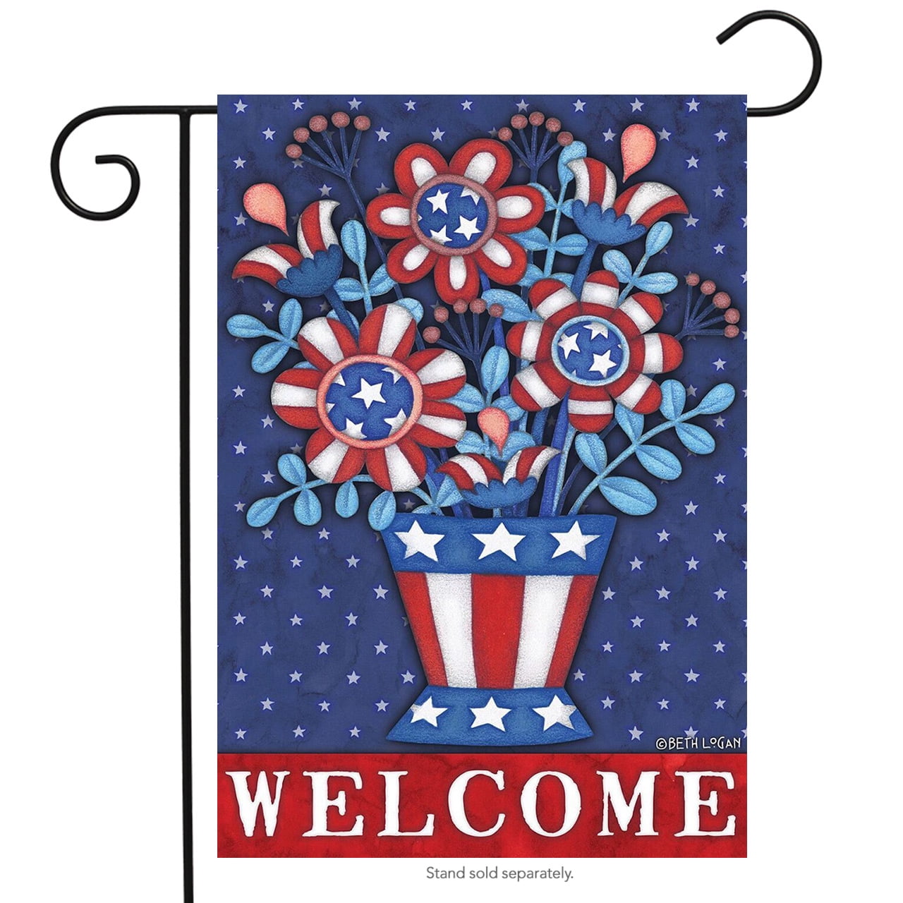 patriotic planter welcome garden flag red white and blue floral 12.5