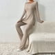 thumbnail image 4 of Ensemble haut à col rond et pantalon large pour femme - Costumes simples et amples pour la maison (Caqui L), 4 of 9