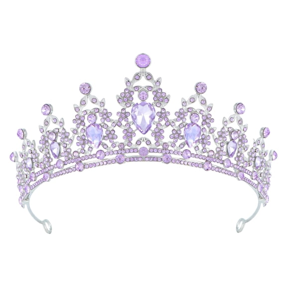 DESIGNICE Crown Alloy Crystal Tiara Tiaras for Women Fashionable Smooth Finish Birthday Crown 6.1X2.2In,Purple, Birthday Tiara for Women