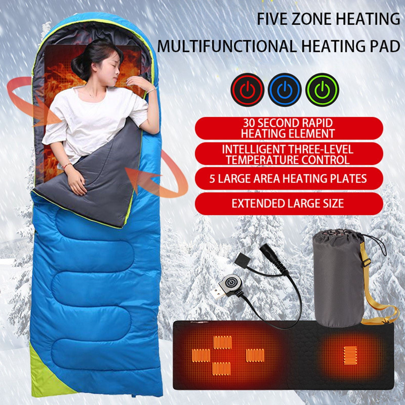 Doublure De Sac De Couchage Chauffante Mantuole - USB - Zones Réglables - Grande Taille