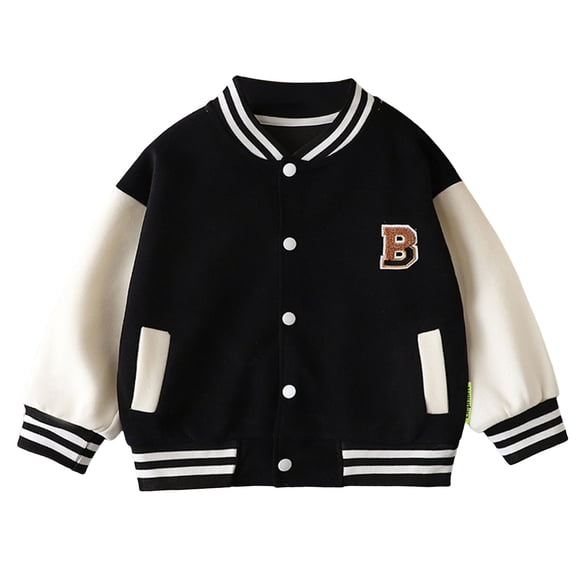 dmqupv Veste Universitaire pour Bébé Garçon, Veste de Baseball à Manches Longues pour Garçons, Confortable, Douce, à la Mode et Décontractée, Veste de Baseball de Sport Noire, Taille pour 13-14 Ans