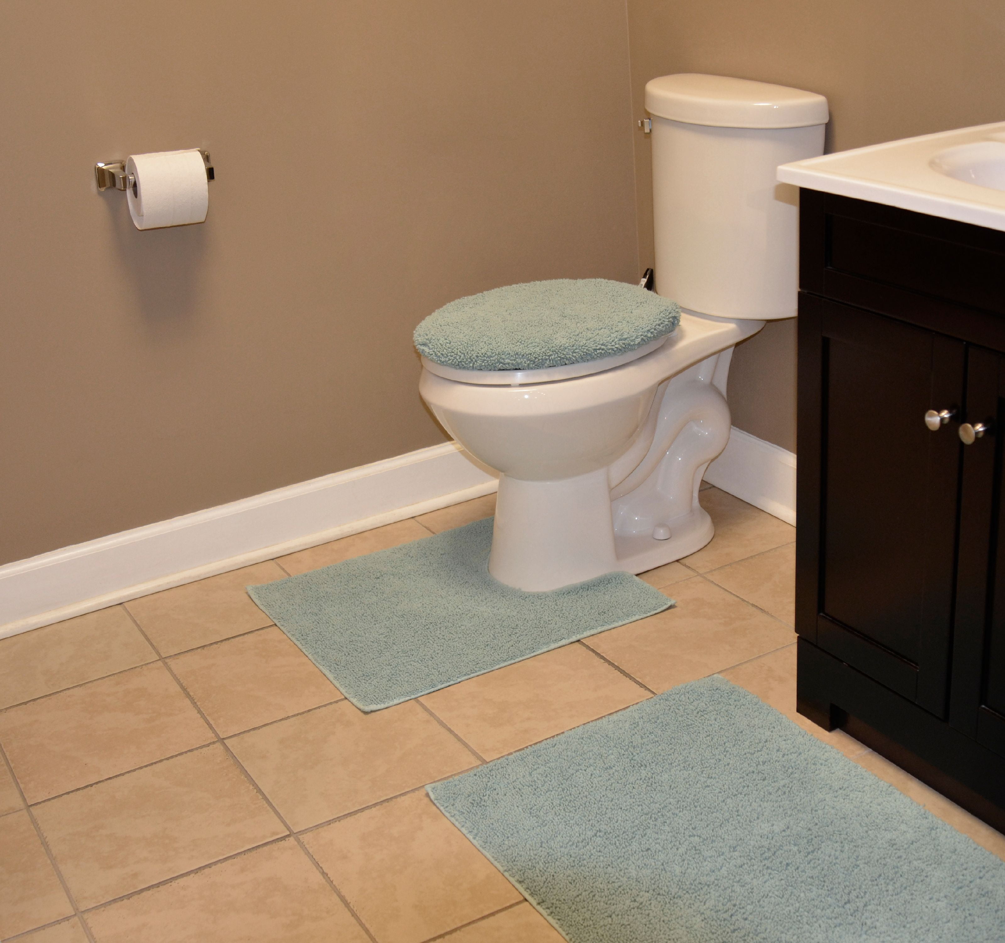 Garland Rug Queen Cotton Washable Bath Rug Set, 3 Piece Set (21"x34" Bath Rug, Contour Rug, & Toilet Lid) Sea Foam