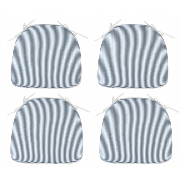 Outdoor Patio Chair Cushions Set of 4, Water-Repellent U-Shape Thick Foam Seat Cushions with Ties, 17"x16"x2" All-Weather Cushions for Garden Patio & Dining Chairs, Blue White Strpie