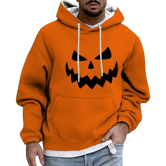 Yuncity Halloween Hoodie For Men Male Autumn Winter Hallowmas Theme Printed Long Sleeve Pocket Long Sleeve Tops Men's Hoodies L