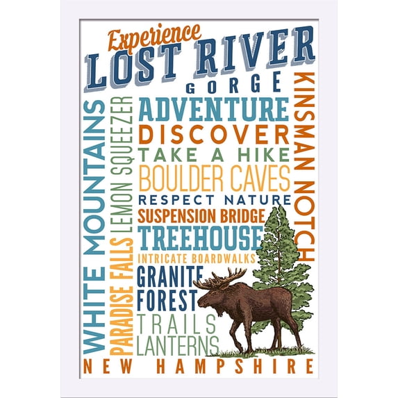 Lost River Gorge, New Hampshire - Experience Lost River Gorge - Typography - Lantern Press Artwork (16x24 Giclee Art Print, Gallery Framed, White Wood)