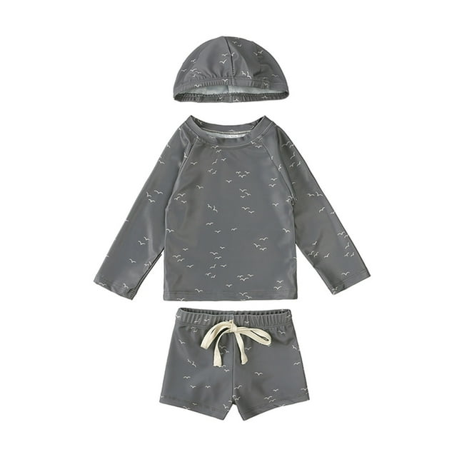 MIASHUI Boys Swimsuit Rash Guard Bathing Suit Toddler Girls Swim Trunk with Swimming Cap,Grey,2-3 Years