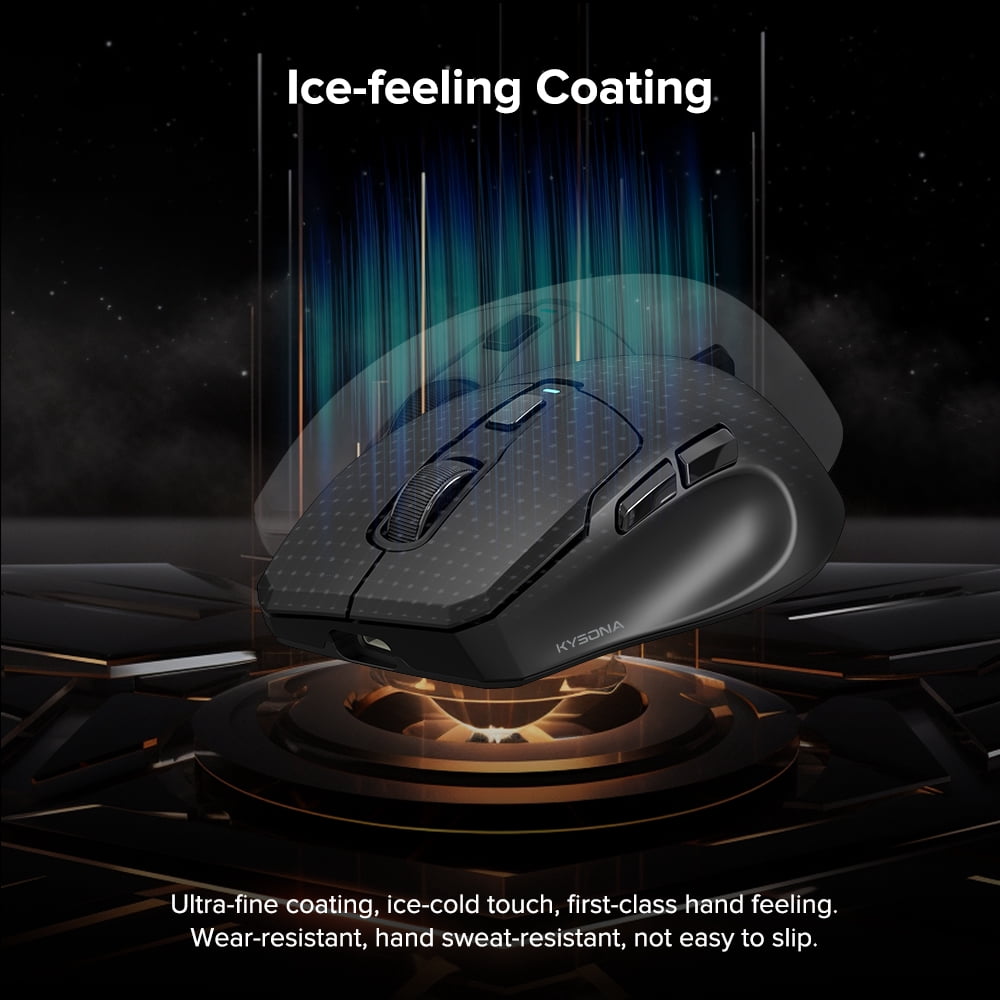 KYSONA Wireless Gaming Mouse, 26000 DPI, 8K Polling Rate, 2.4GHz/USB-C/Bluetooth, Web-Driven, Ice-Cooling Coating, Rechargeable  Ergonomic Mice for Laptop/PC/Mac, Black