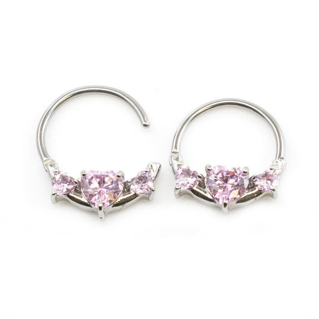 Paire de Clickers de Tétine avec Réglage des Broches en Zircon Cubique en Forme de Cœur 14G