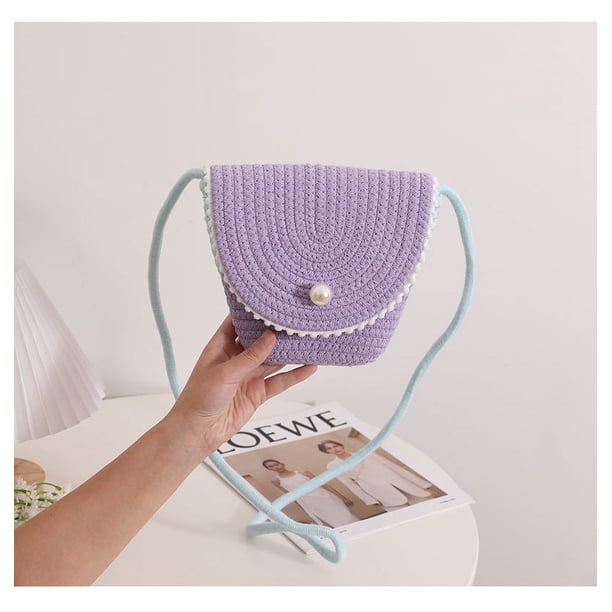 Nvzi Bolso de hombro tejido, bolso de mano tejido y bolso de cosméticos, bolso de mano tejido elegante para playa de verano 8,66 x 2,75 x 6,29 pulgadas, verde y morado