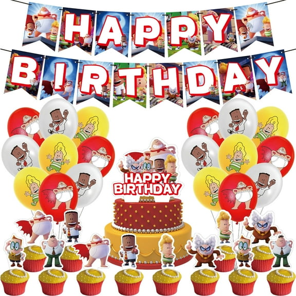 32Pcs For Captain Underpants Party Decoration Kit – Includes Banner, 18 Balloons,13 Cupcake Toppers for Themed Celebrations