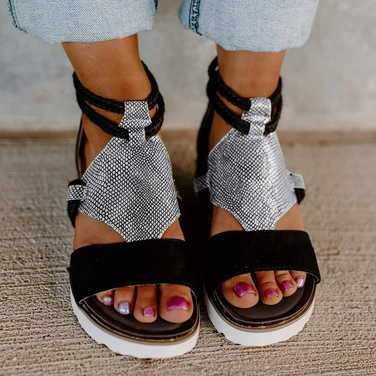 Casual Floral Slippers Platform Sandals Cute Chunky Slides Comfort Lace Up Sandal Womens Fashion Wedges Sandals