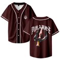thumbnail image 1 of Werenoi Maillot de Baseball Pyramide 2 Merch Col en V pour Femmes et Hommes Manches Courtes Mode Urbaine,m,Marron, 1 of 3