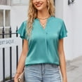 thumbnail image 2 of yillto Womens Satin Silky Blouse V Neck Pleated Ruffle Sleeve Work Office Summer Dressy Tunic Tops, 2 of 5