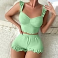 thumbnail image 4 of LEKEK Pajamas for Women Set Ribbed Ruffle Cute Cami Pajama Set Crop Tops and Shorts Slim Fit Solid Lounge Wear Summer Soft 2 Piece Sleepwear, 4 of 6