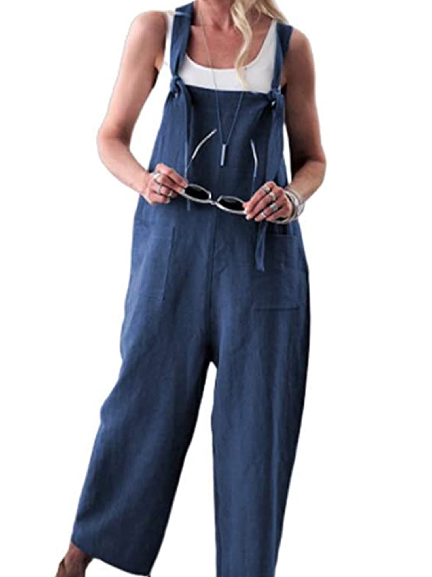 JBEELATE Women Cotton Linen Dungarees Casual Overalls Baggy Wide Leg