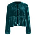 thumbnail image 5 of Feimerou Tie Front Velvet Tops for Women Puff Long Sleeve Shirts Peplum Hem Cute Cutout Babydoll Blouse Y2k Going Out Tops Savings, 5 of 8