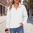 thumbnail image 5 of Jsaierl Quarter Zip Sweatshirts for Women Fall Solid Color V Neck Sweatshirt Lightweight Loose Fit Pullover Cotton Working Out Long Sleeve Tops, 5 of 9