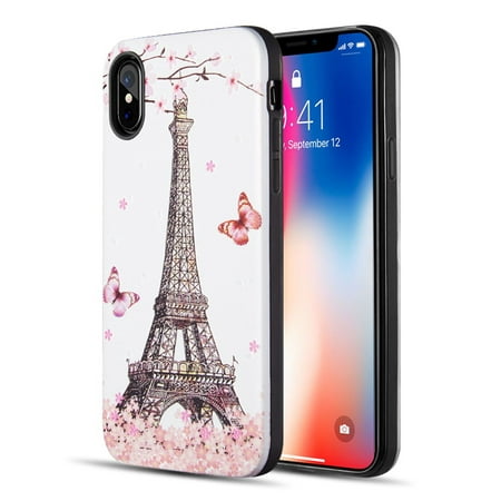 Insten 3D Embossed Printing Eiffel Tower Dual Layer Hybrid PC/TPU Rubber Case Cover For Apple iPhone X XS -