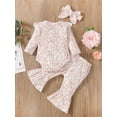 thumbnail image 3 of Seyurigaoka Baby Girls 3 Pieces Outfit, Floral Print Romper + Flare Pants + Headband, 3 of 8