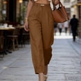 thumbnail image 5 of BVnarty Women High Waist Pleated Front Barrel Trousers Ankle Button Cuffs Belt Loops Relaxed Fit For Office Work And Daily Business Errands Brown S, 5 of 7