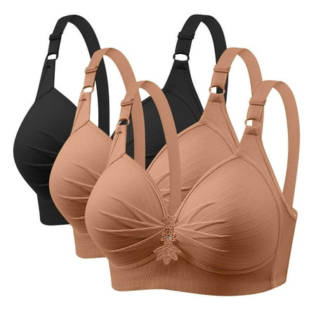 GERsome Women s Pack of 3 Push Up Bra Wireless Padded No Underwire Back Closure Bralettes Sports Bras Comfort Sleep Bra Full Coverage 3PC#2Khaki/Black XS