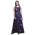 thumbnail image 1 of Bimba Robe Longue Imprimée pour Femmes avec Oiseau, Tenue de Villégiature, Robe de Soirée - Grand Bleu Marine, 1 of 6