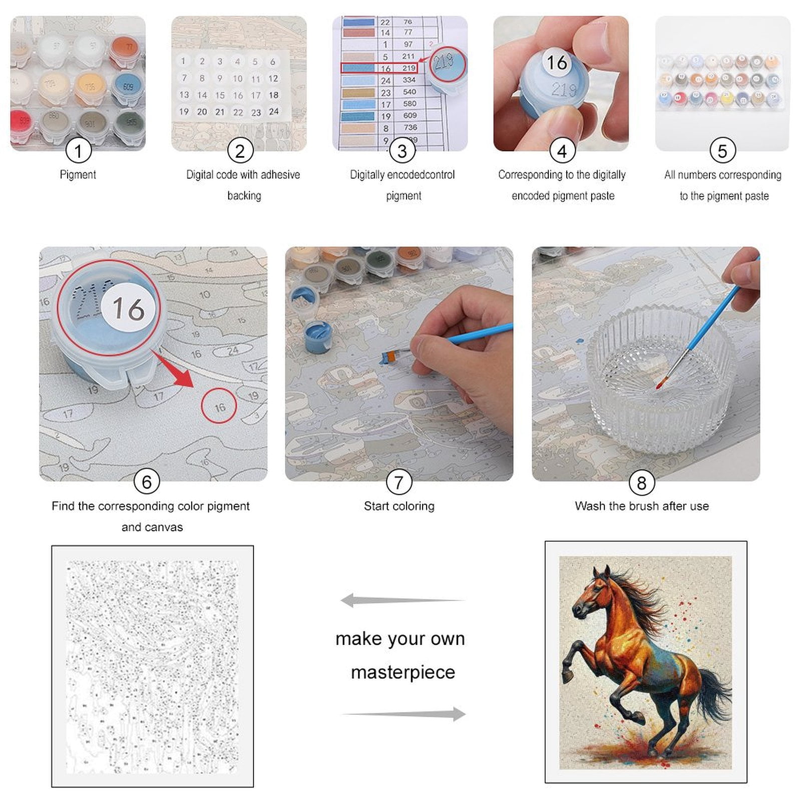 Paint By Numbers Kit for Adults Beginner - DIY Dynamic Splatter Horse Art Canvas Painting Kits for Adults, Frameless Paint By Number for Adults for Home Wall Decor 16x20 Inch