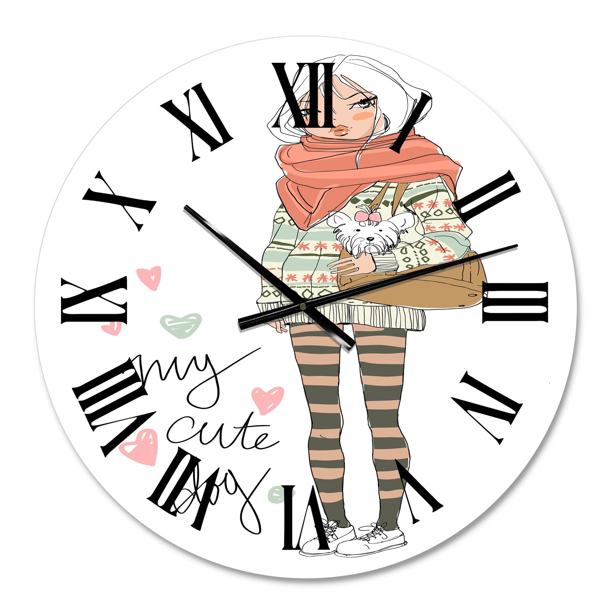Designart 'Cute Girl With Dog' Shabby Chic Wall Clock