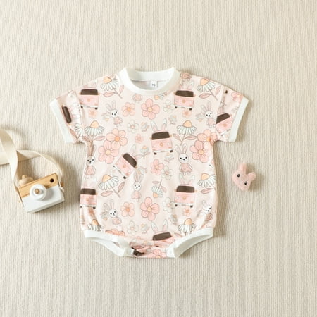

NIUREDLTD Baby Girls Boys Print Spring Summer Easter Bunny Short Sleeve Romper Bodysuit Clothes