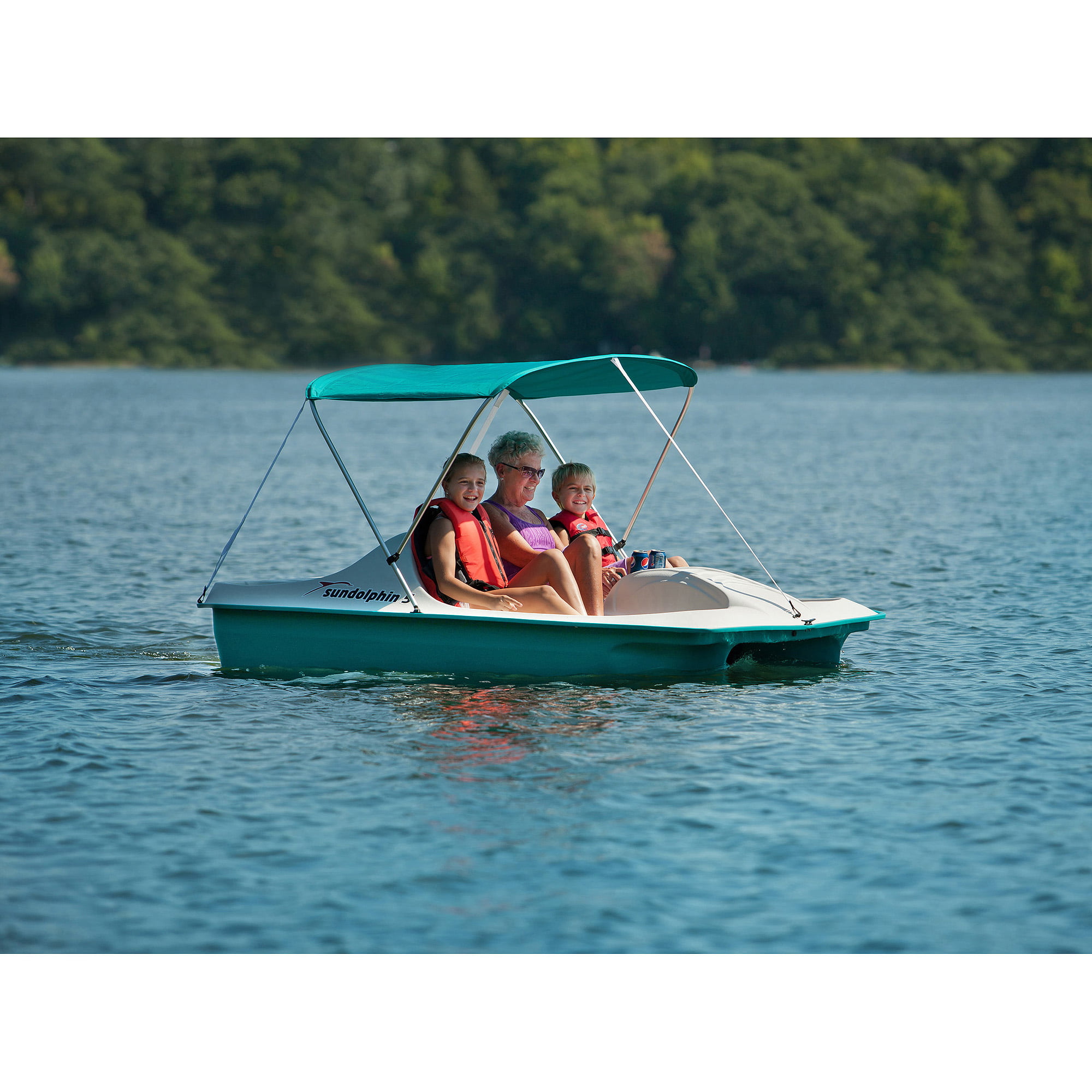 Sun Dolphin 5 Person 5 Seat Pedal/Paddle Boat w/ Canopy Sun Pontoon Cover Lake 