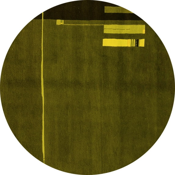 Ahgly Company Indoor Round Abstract Yellow Modern Area Rugs, 4' Round