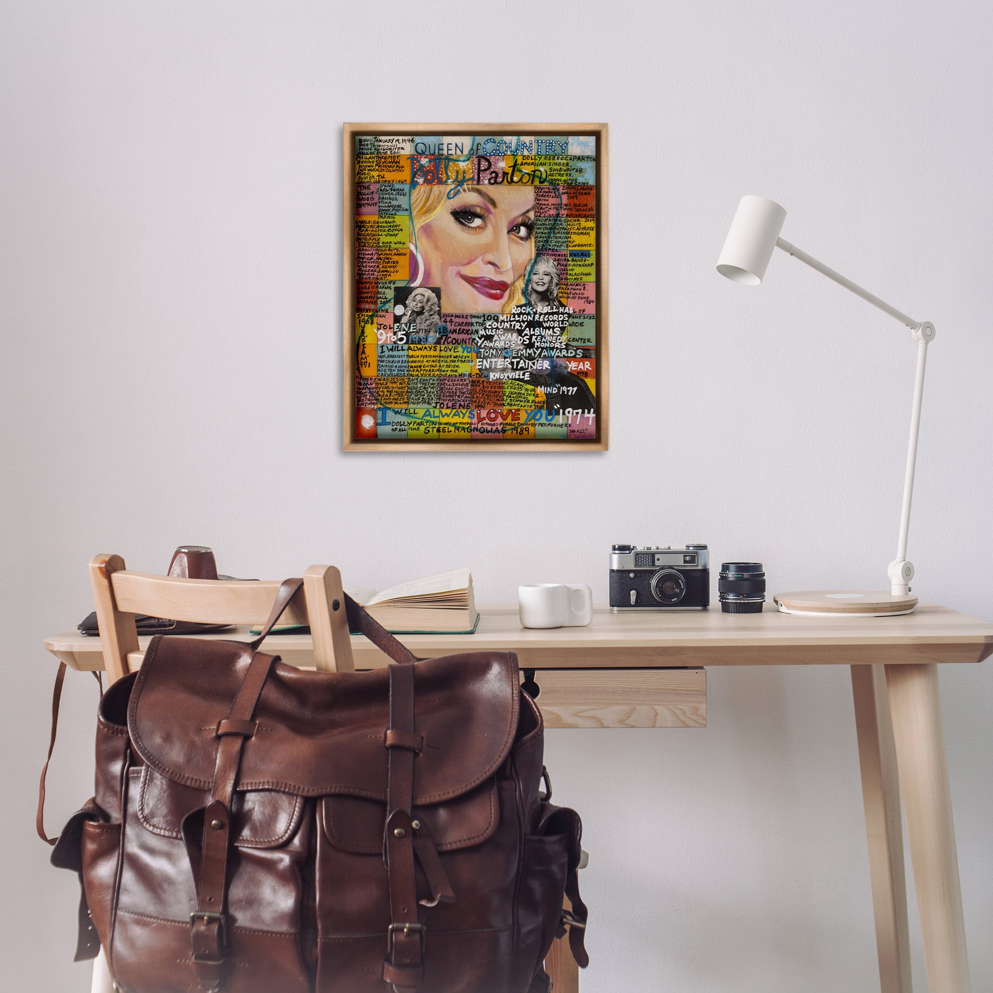 Stupell Industries Dolly Parton Collage People Drawing Brown Floater Framed Canvas Art Print Wall Art, 25 x 31