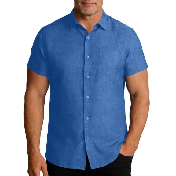 Cmfcve Men's Big Size Linen Short Sleeve Button Down Shirt Lightweight Breathable Summer Business Casual Shirts with Chest Pocket